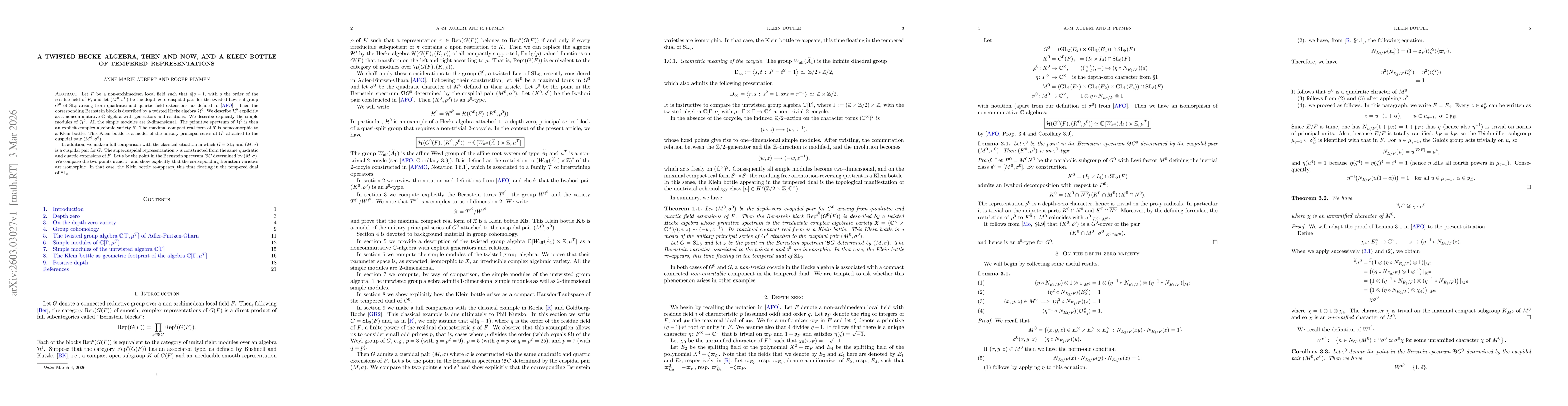 Thumbnail for A twisted Hecke algebra, then and now, and a Klein bottle of tempered representations