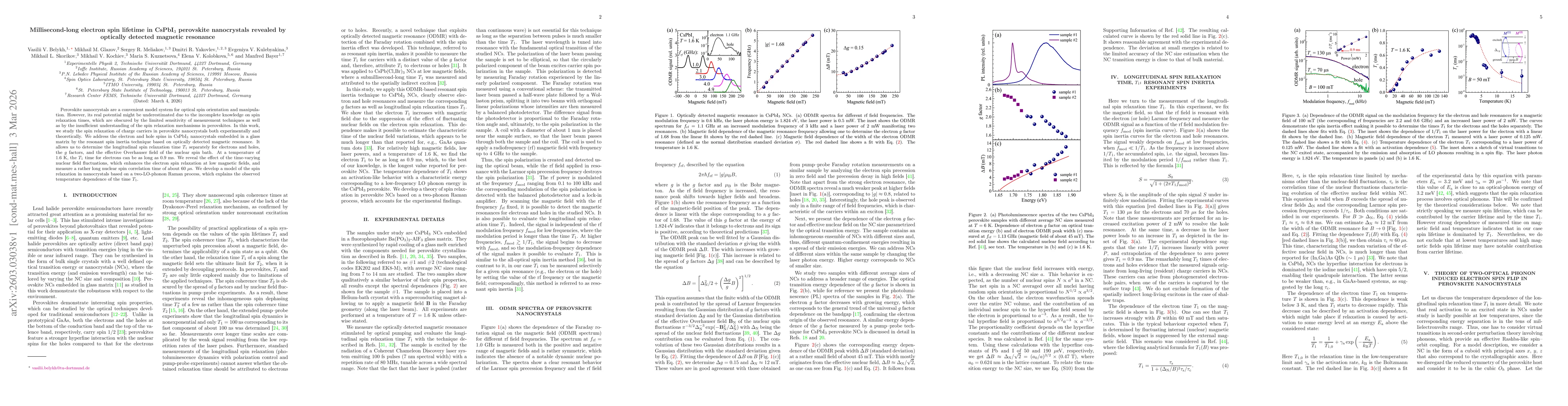 Thumbnail for Millisecond-long electron spin lifetime in CsPbI$_3$ perovskite nanocrystals revealed by optically detected magnetic resonance