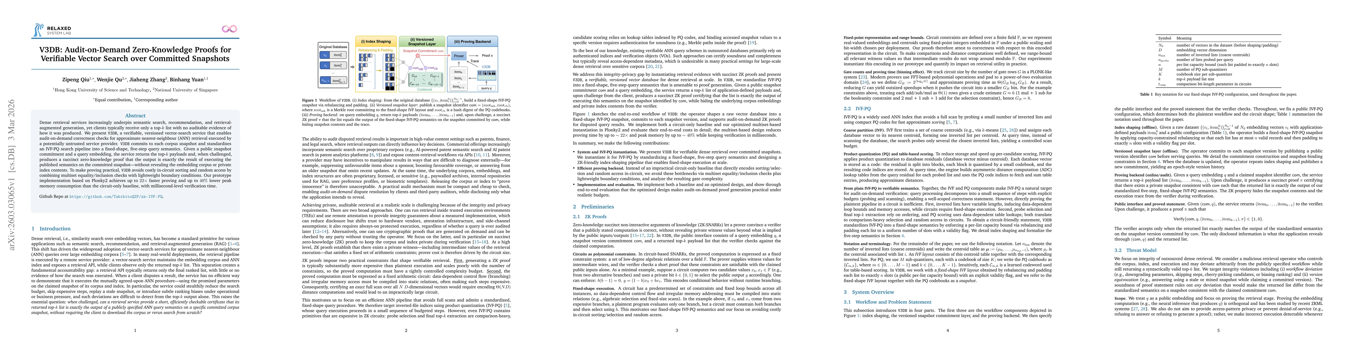 Thumbnail for V3DB: Audit-on-Demand Zero-Knowledge Proofs for Verifiable Vector Search over Committed Snapshots