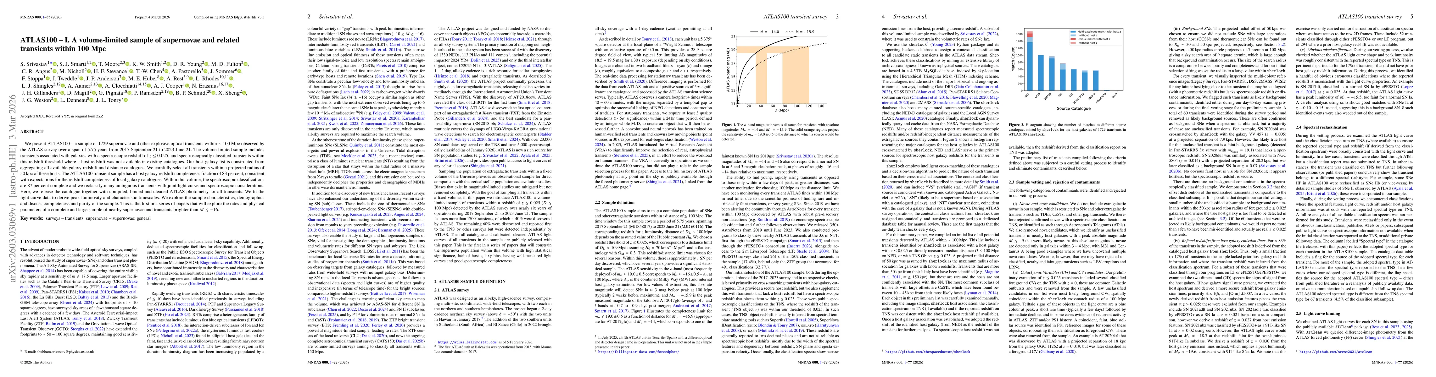 Thumbnail for ATLAS100 -- I. A volume-limited sample of supernovae and related transients within 100 Mpc