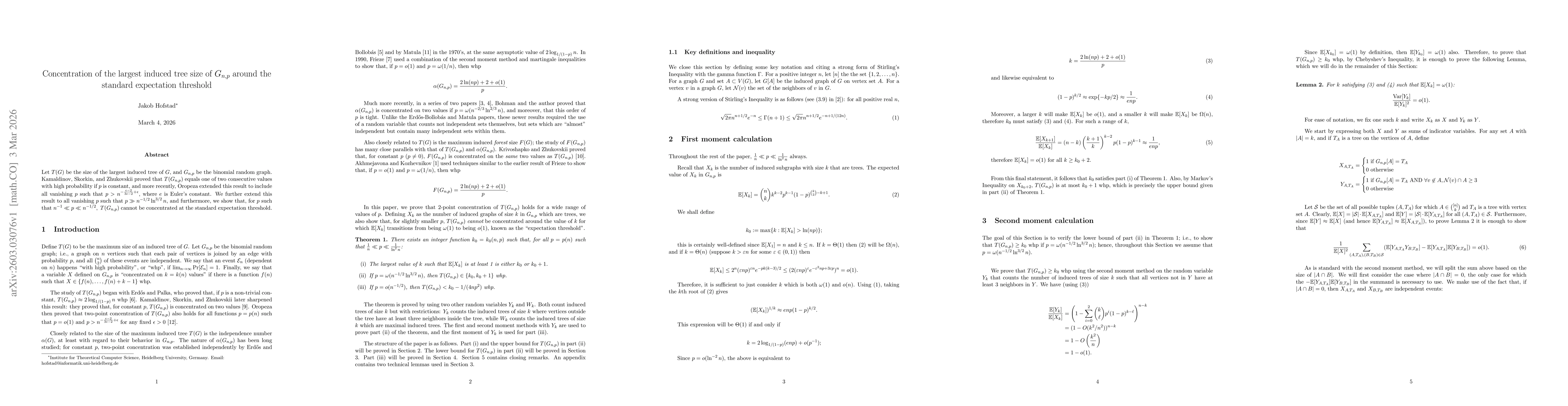 Thumbnail for Concentration of the largest induced tree size of $G_{n,p}$ around the standard expectation threshold