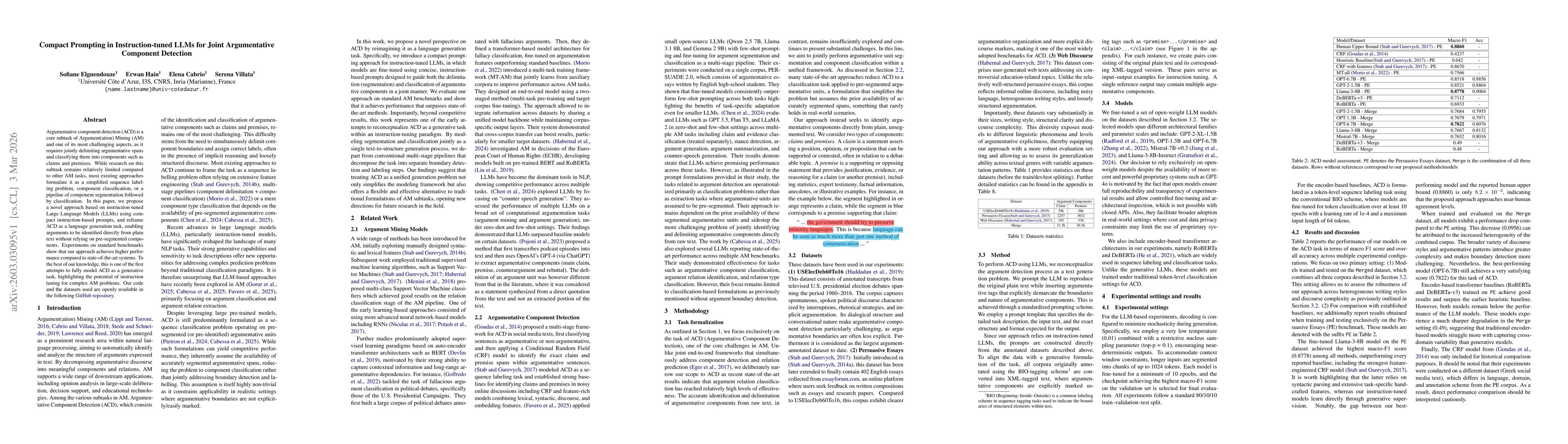 Thumbnail for Compact Prompting in Instruction-tuned LLMs for Joint Argumentative Component Detection