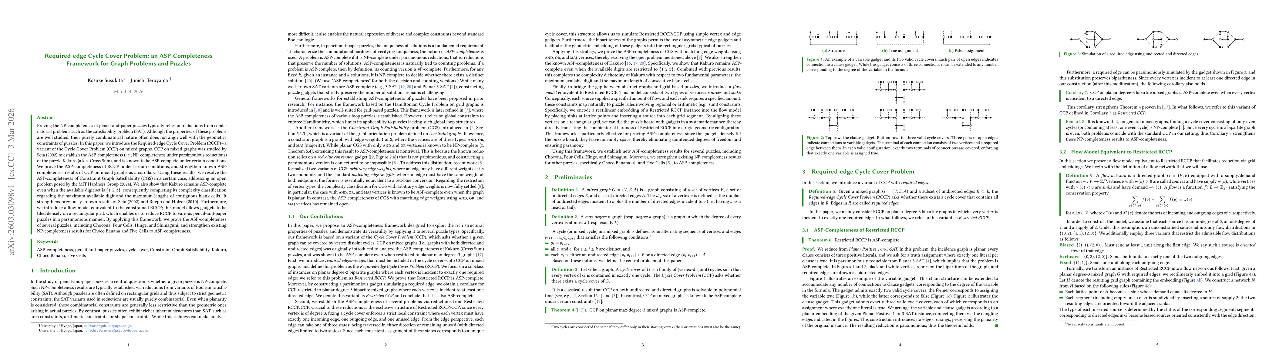 Thumbnail for Required-edge Cycle Cover Problem: an ASP-Completeness Framework for Graph Problems and Puzzles