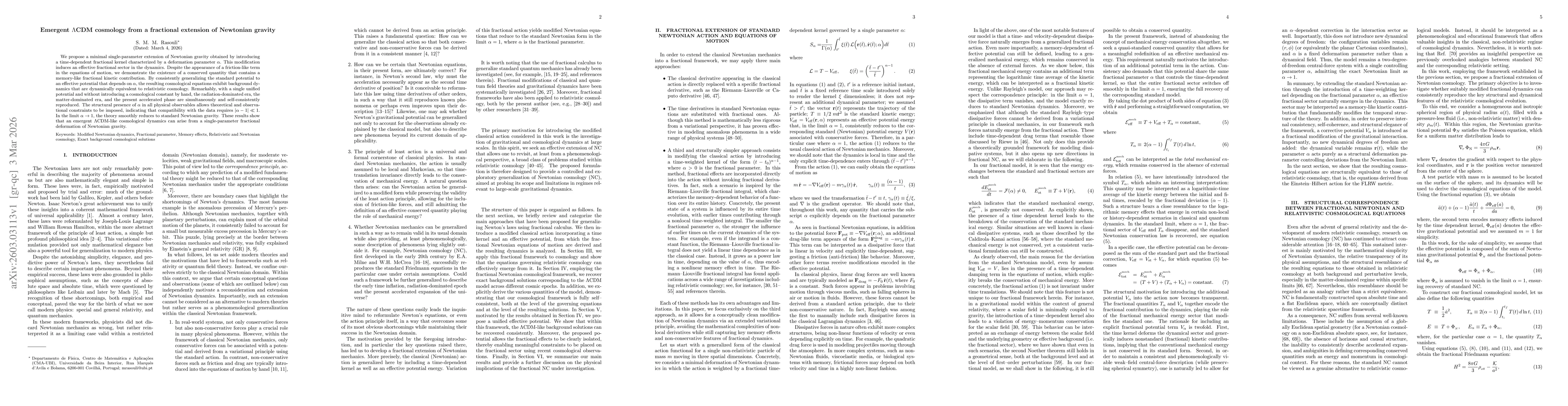 Thumbnail for Emergent $Λ$CDM cosmology from a fractional extension of Newtonian gravity