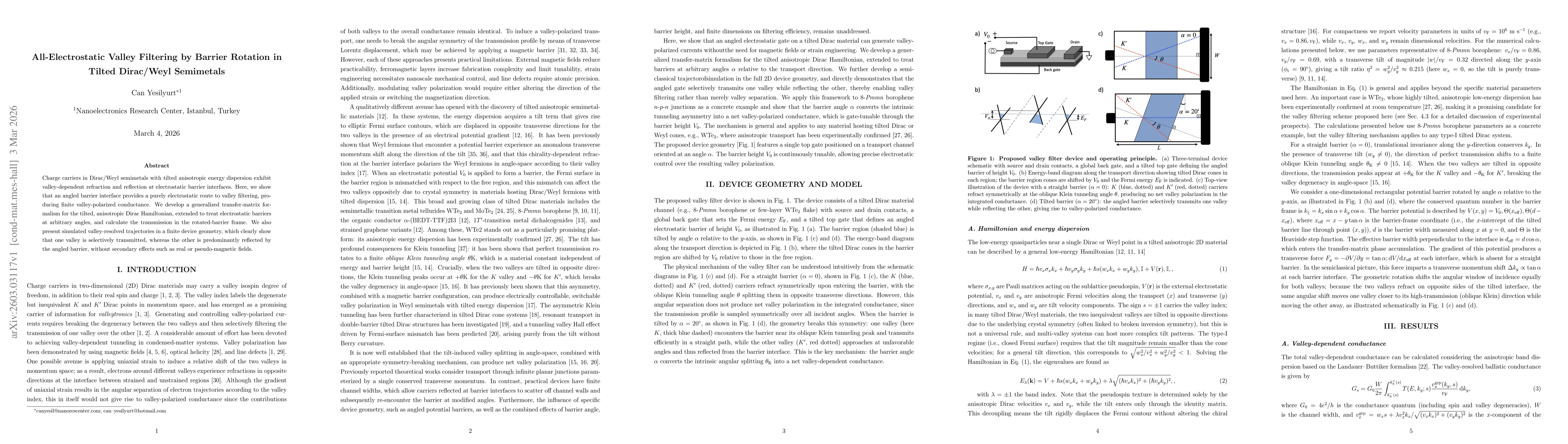 Thumbnail for All-Electrostatic Valley Filtering by Barrier Rotation in Tilted Dirac/Weyl Semimetals