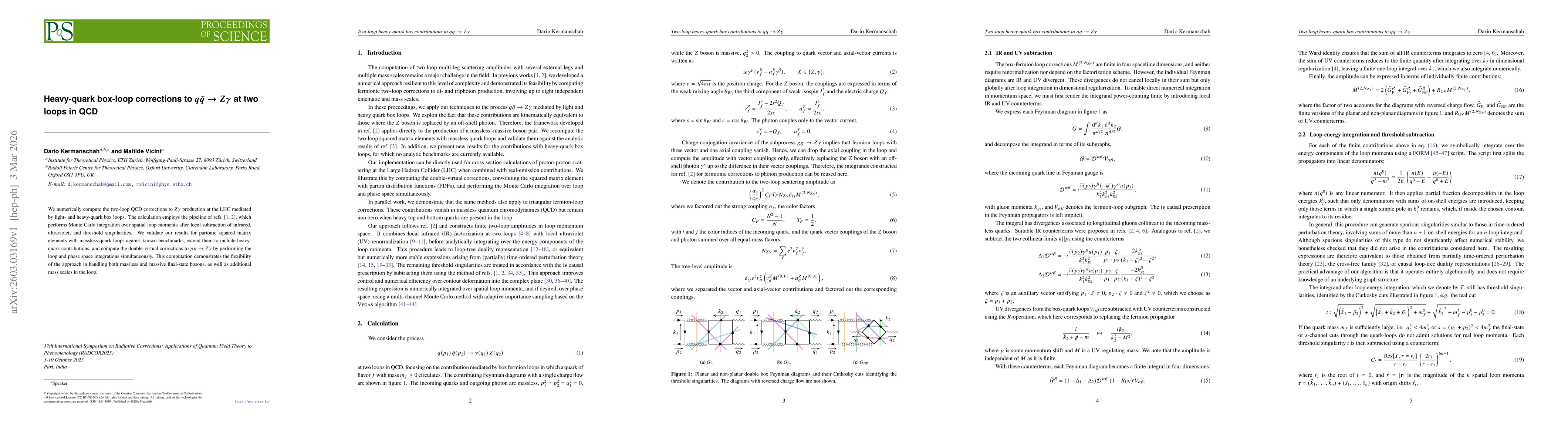 Thumbnail for Heavy-quark box-loop corrections to $q\bar q \to Zγ$ at two loops in QCD