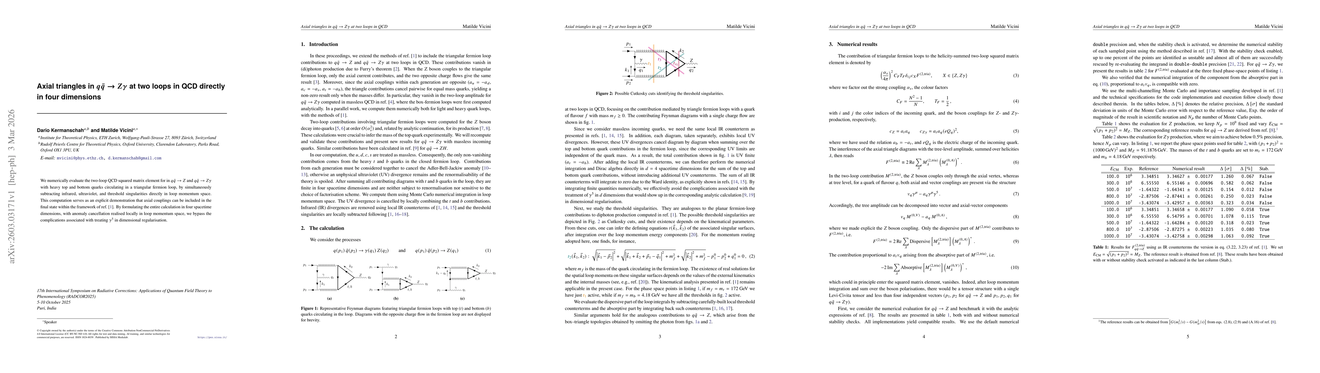 Thumbnail for Axial triangles in $q\bar{q}\to Zγ$ at two loops in QCD directly in four dimensions