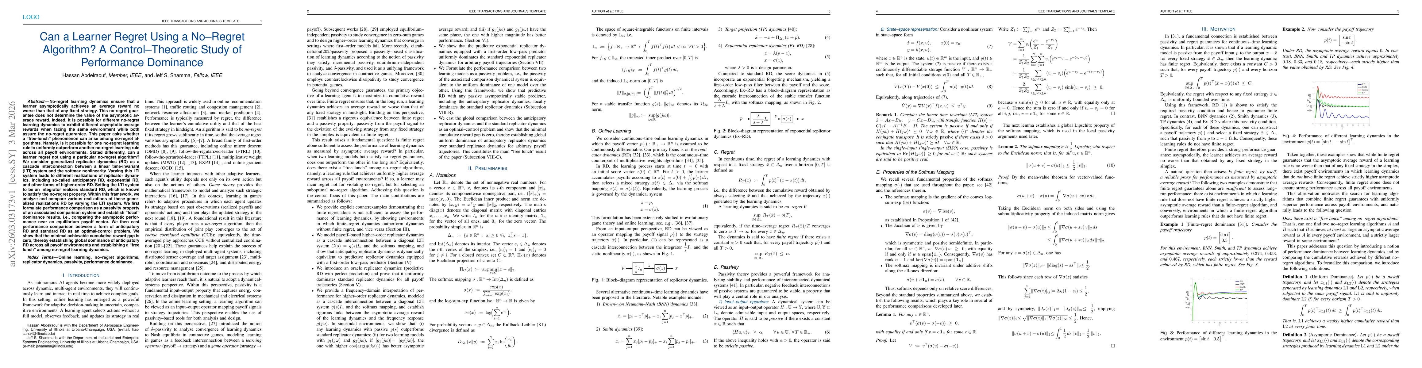 Thumbnail for Can a Learner Regret Using a No-Regret Algorithm? A Control-Theoretic Study of Performance Dominance