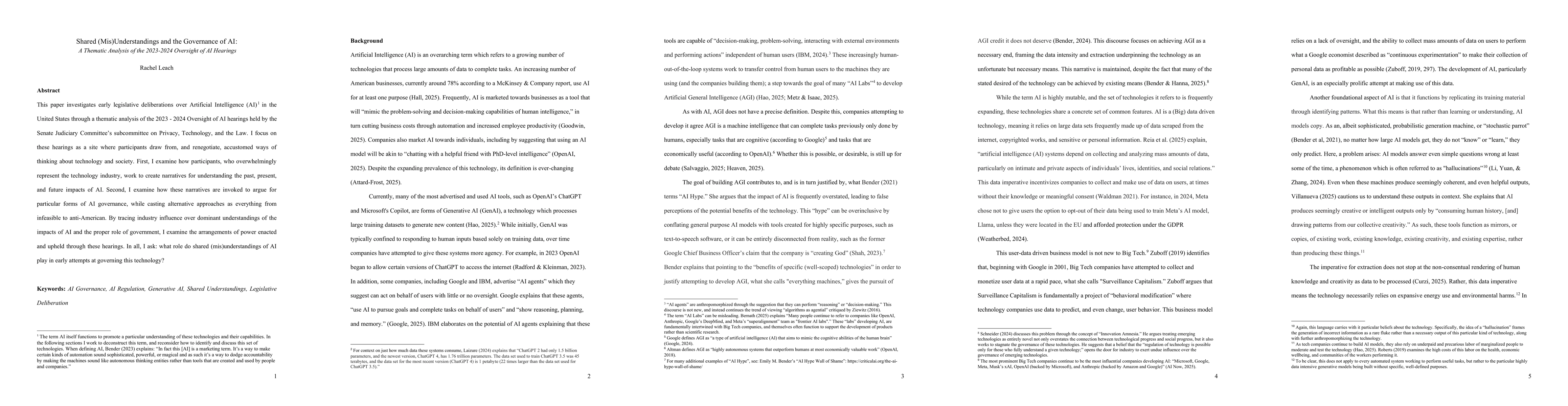 Thumbnail for Shared (Mis)Understandings and the Governance of AI: A Thematic Analysis of the 2023-2024 Oversight of AI Hearings