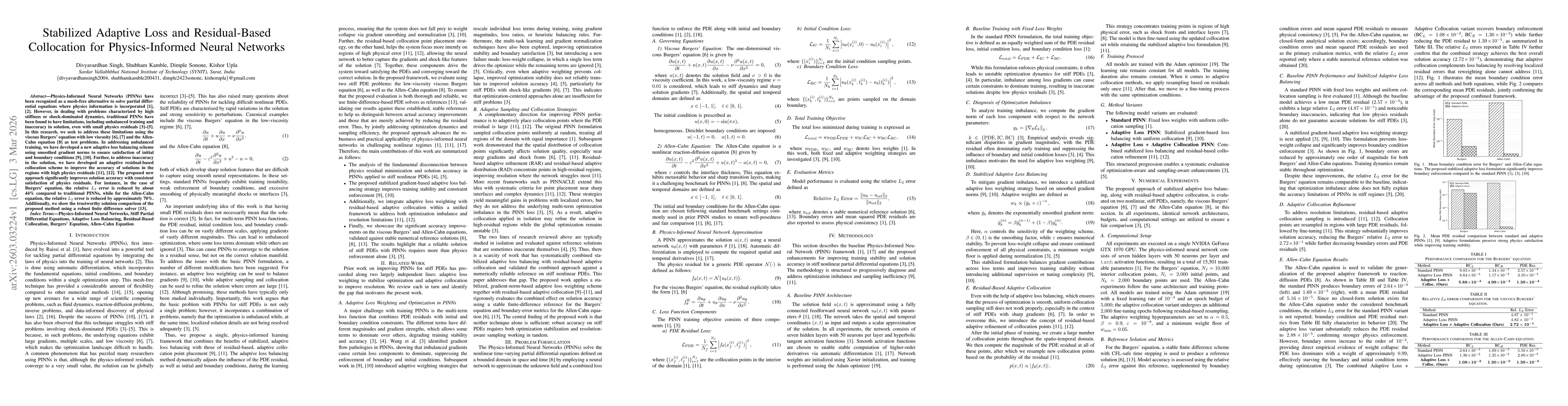 Thumbnail for Stabilized Adaptive Loss and Residual-Based Collocation for Physics-Informed Neural Networks