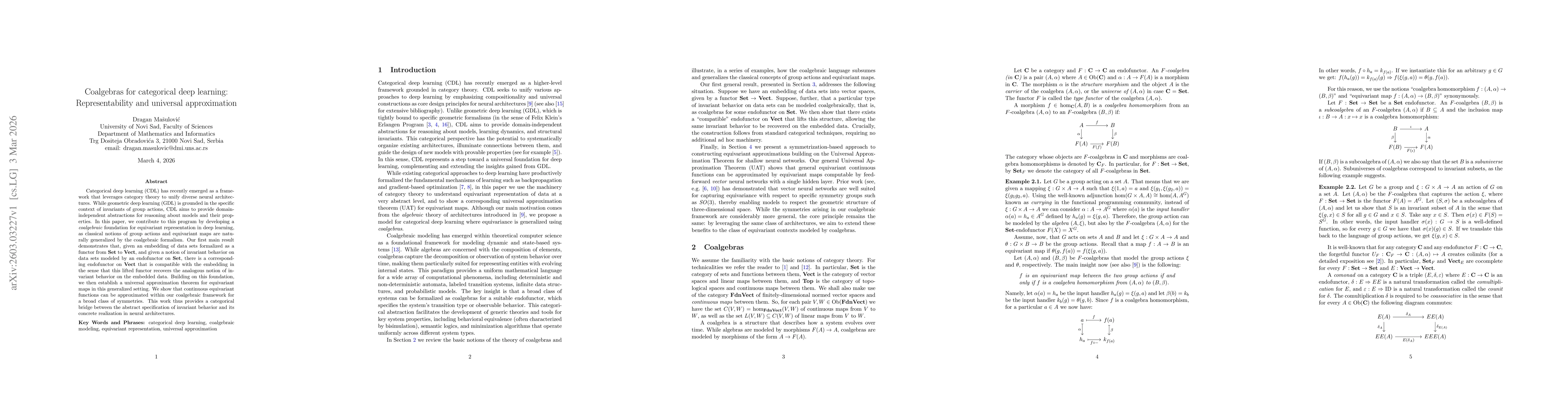 Thumbnail for Coalgebras for categorical deep learning: Representability and universal approximation