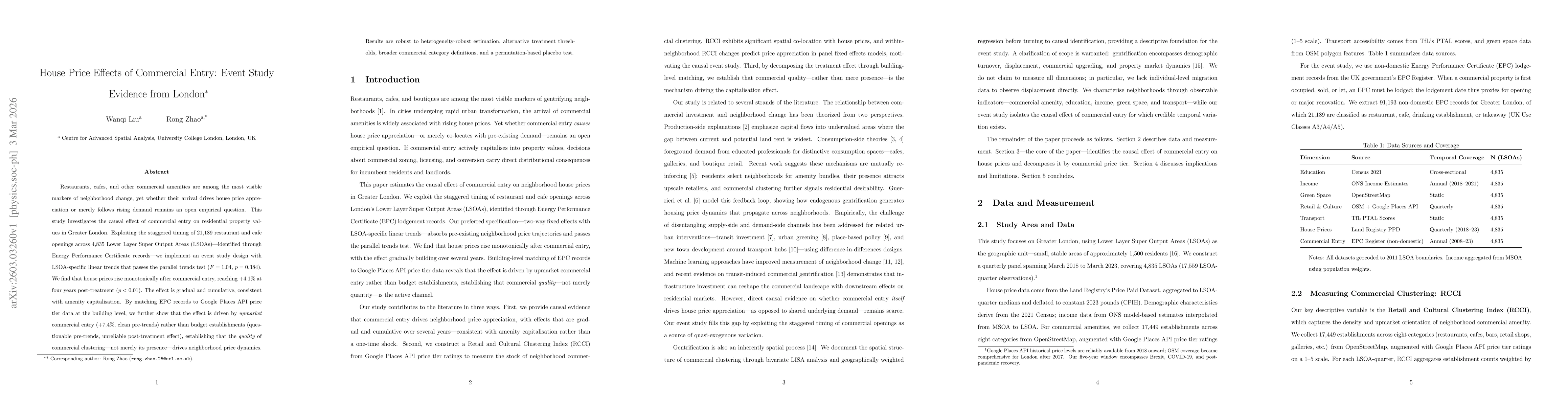 Thumbnail for House Price Effects of Commercial Entry: Event Study Evidence from London