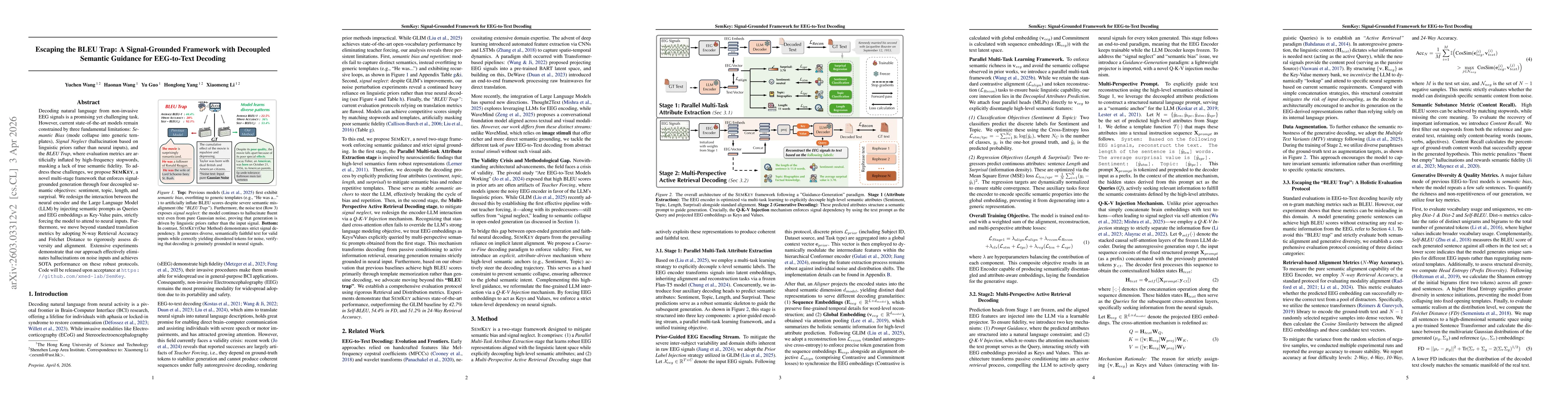 Thumbnail for Escaping the BLEU Trap: A Signal-Grounded Framework with Decoupled Semantic Guidance for EEG-to-Text Decoding