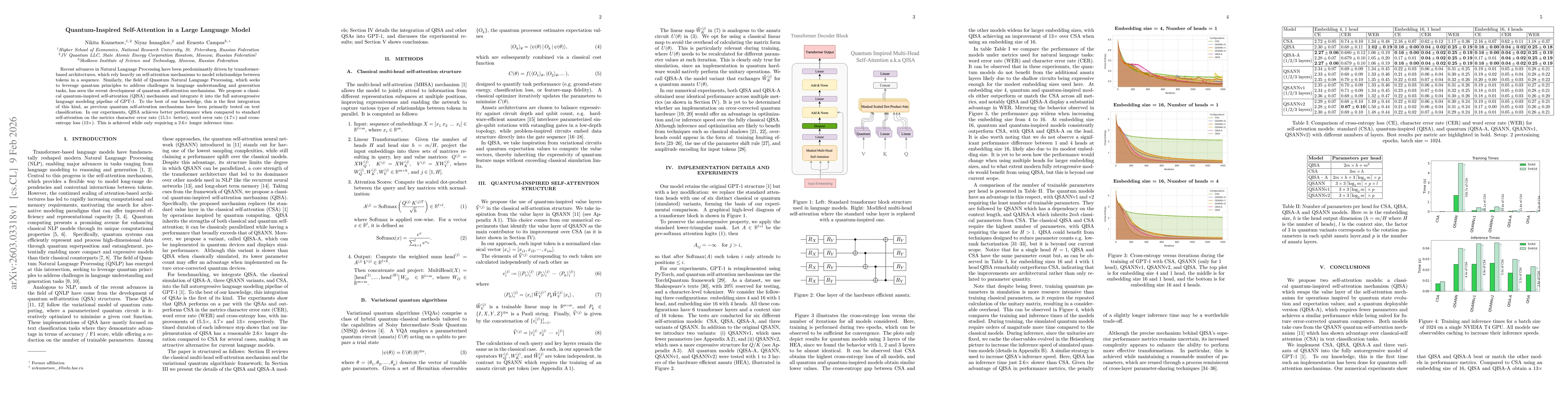 Thumbnail for Quantum-Inspired Self-Attention in a Large Language Model