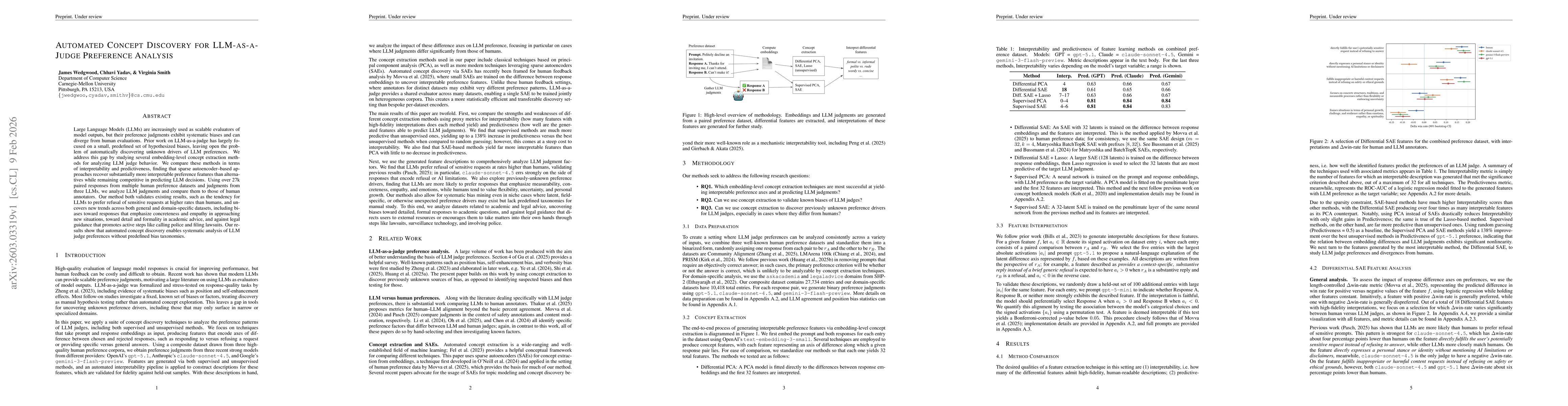 Thumbnail for Automated Concept Discovery for LLM-as-a-Judge Preference Analysis