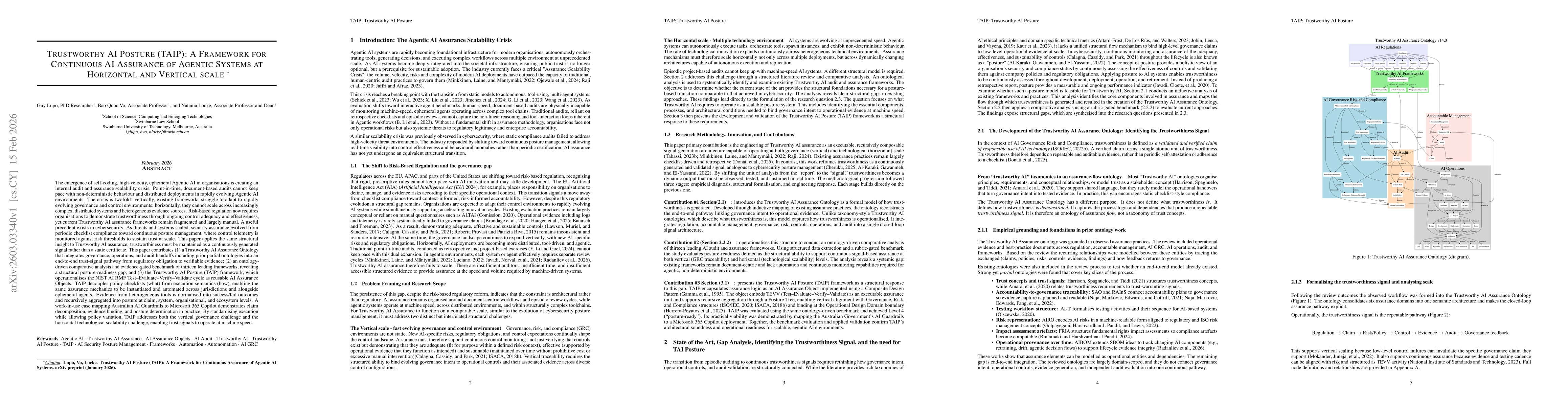 Thumbnail for Trustworthy AI Posture (TAIP): A Framework for Continuous AI Assurance of Agentic Systems at Horizontal and Vertical scale
