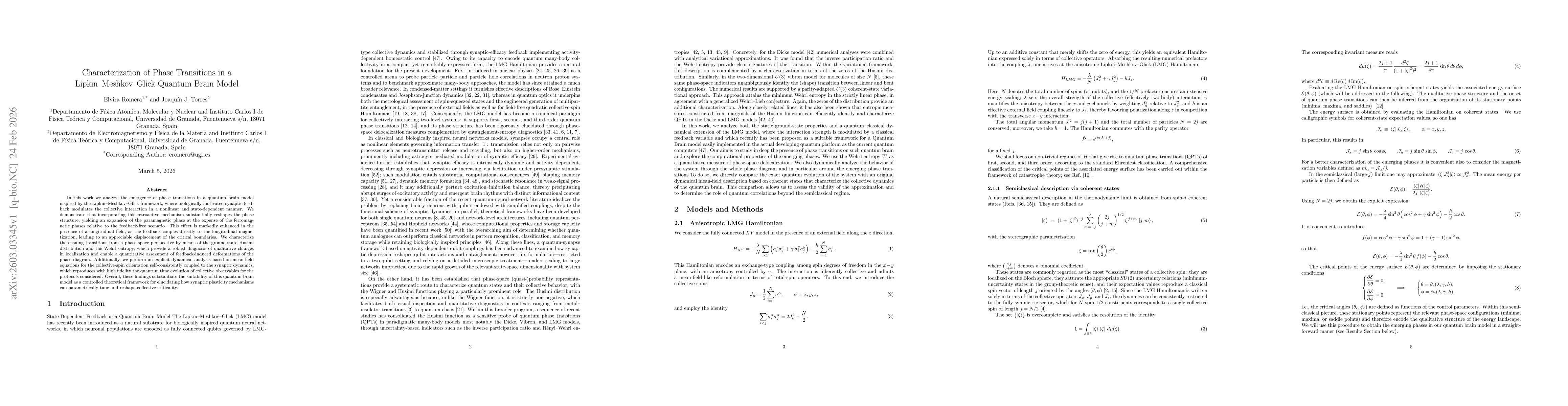 Thumbnail for Characterization of Phase Transitions in a Lipkin-Meshkov-Glick Quantum Brain Model