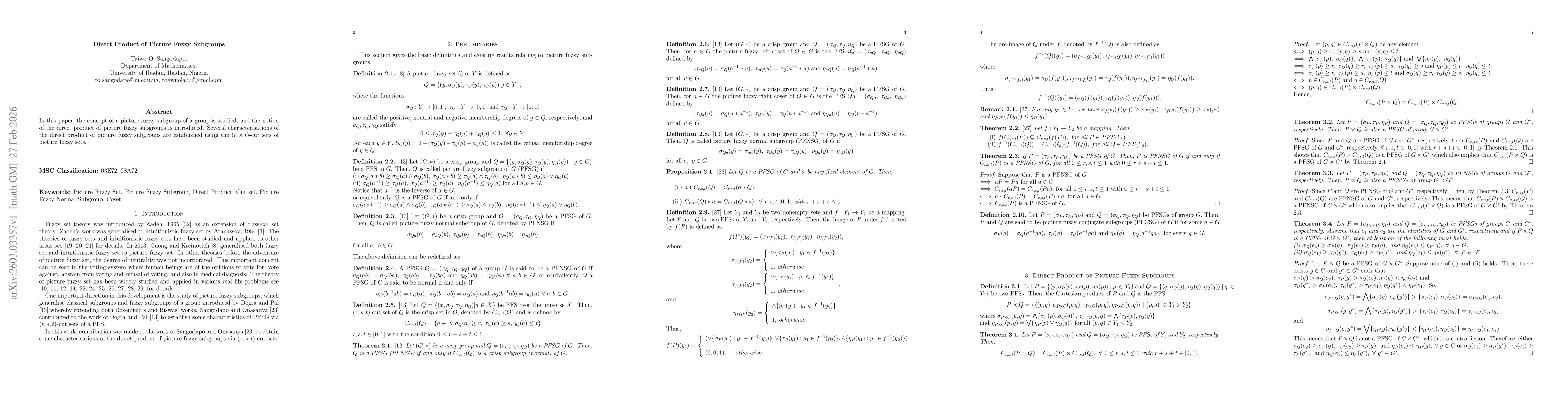 Thumbnail for Direct Product of Picture Fuzzy Subgroups