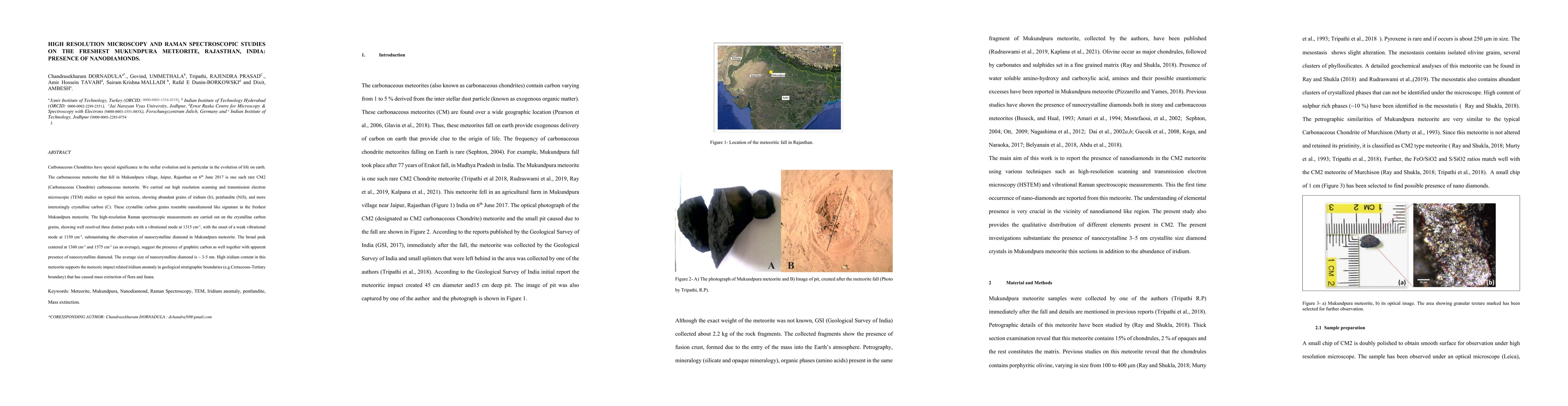 Thumbnail for High Resolution Microscopy and Raman Spectroscopic Studies on the Freshest Mukundpura Meteorite, Rajasthan, India: Presence of Nanodiamond
