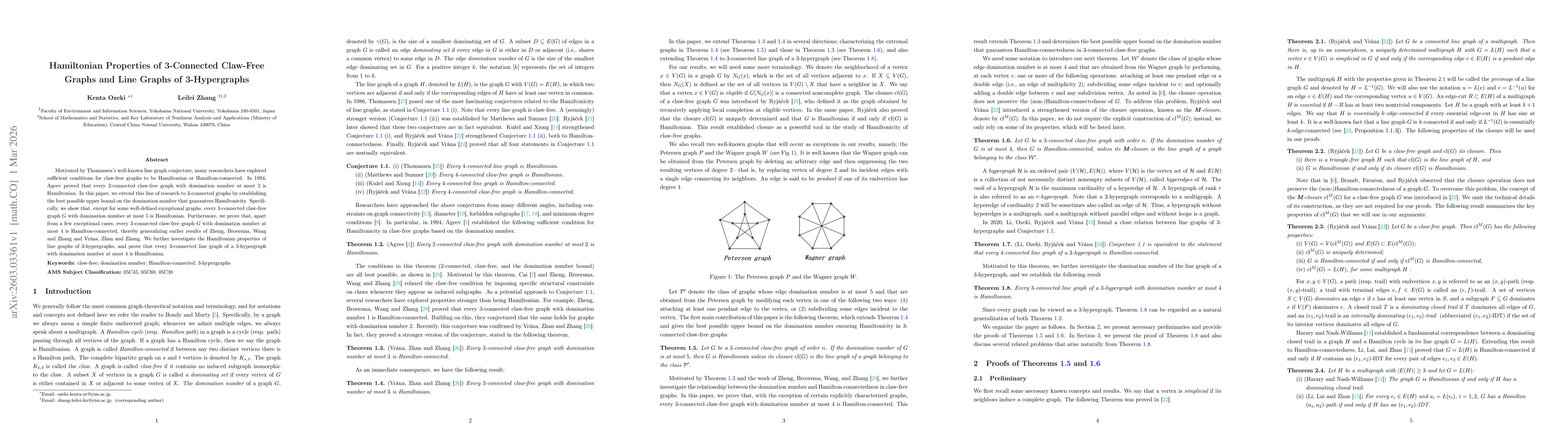 Thumbnail for Hamiltonian Properties of 3-Connected Claw-Free Graphs and Line Graphs of 3-Hypergraphs