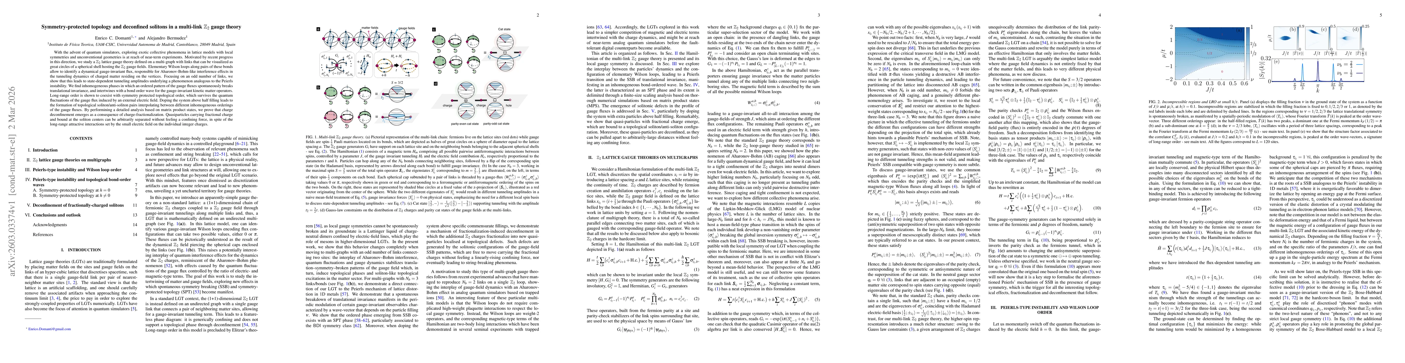 Thumbnail for Symmetry-protected topology and deconfined solitons in a multi-link $\mathbb{Z}_2$ gauge theory