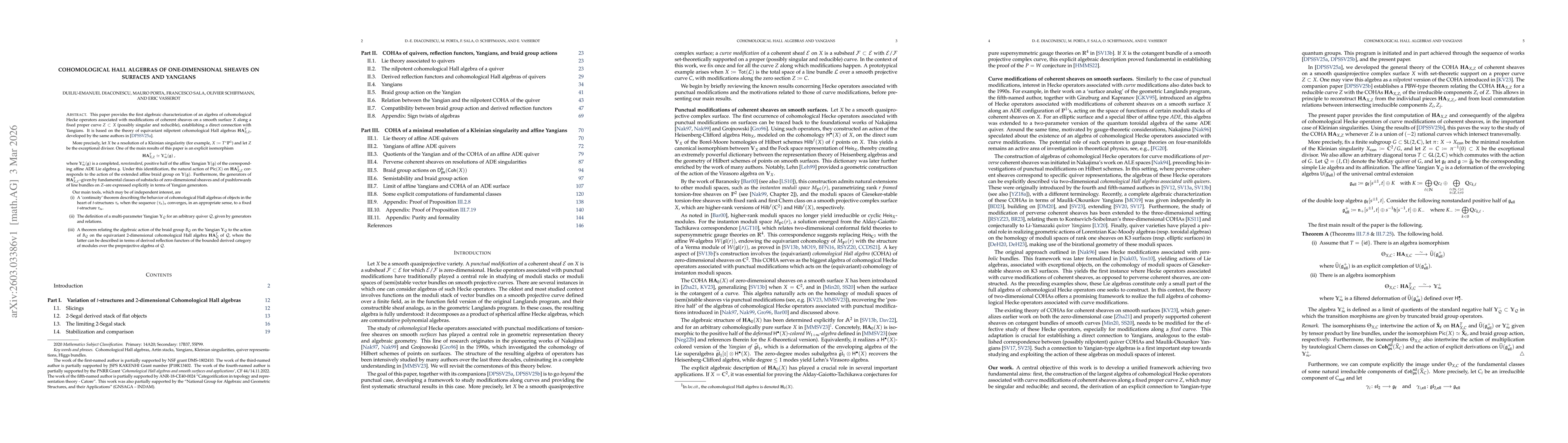 Thumbnail for Cohomological Hall algebras of one-dimensional sheaves on surfaces and Yangians