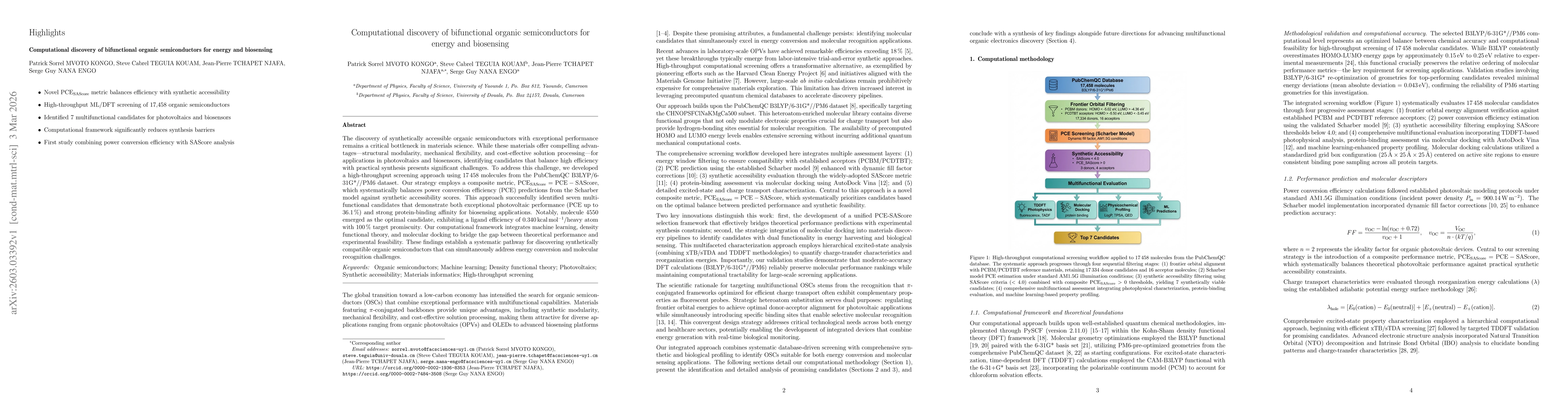 Thumbnail for Computational discovery of bifunctional organic semiconductors for energy and biosensing