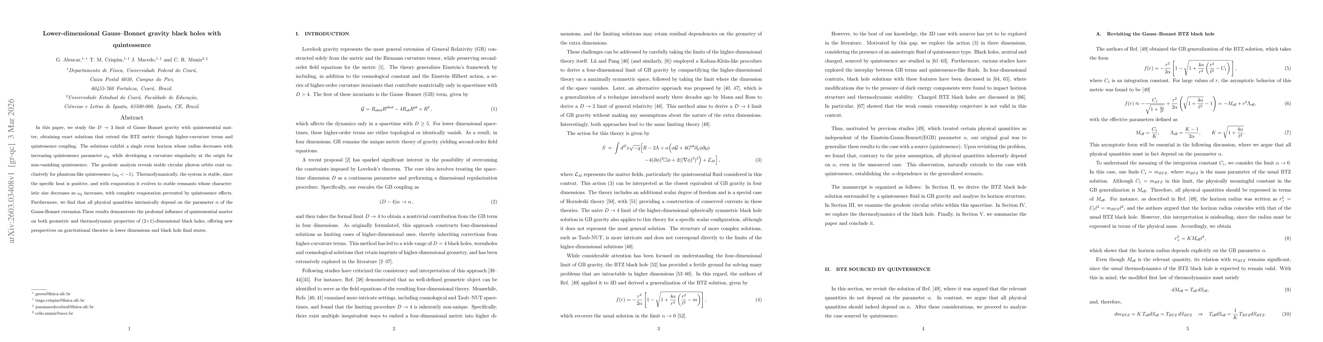 Thumbnail for Lower-dimensional Gauss-Bonnet gravity black holes with quintessence