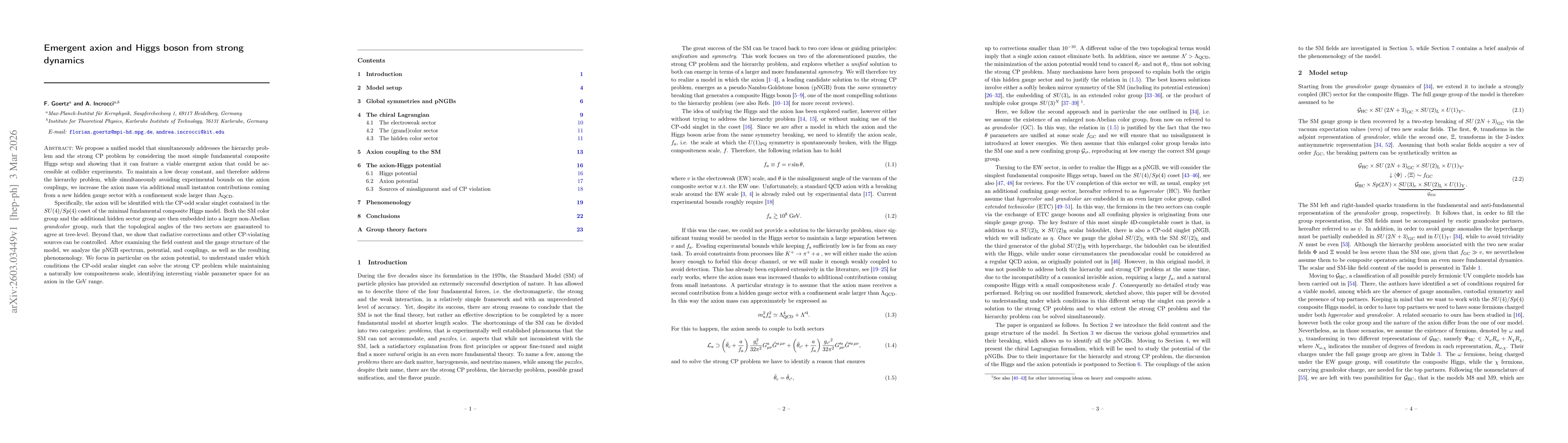 Thumbnail for Emergent axion and Higgs boson from strong dynamics