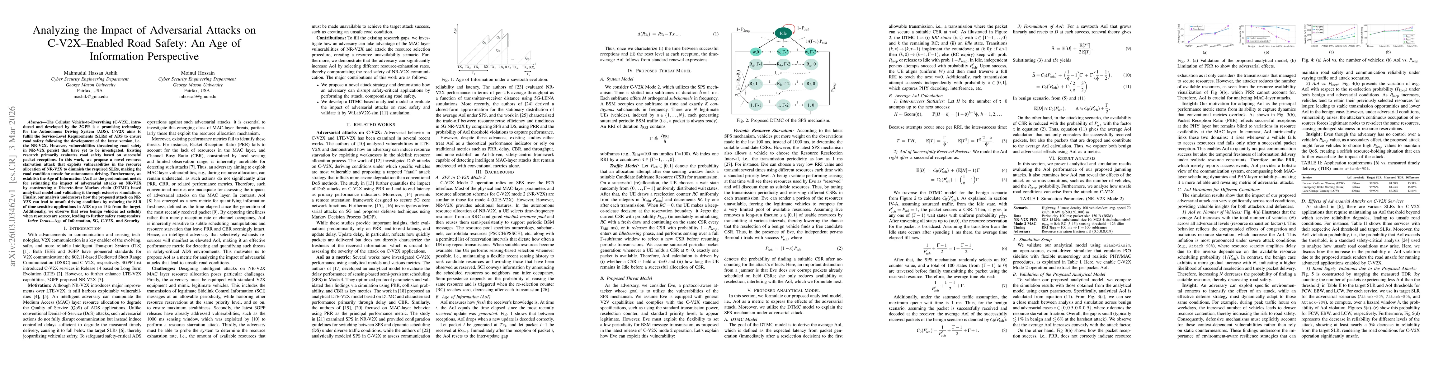 Thumbnail for Analyzing the Impact of Adversarial Attacks on C-V2X-Enabled Road Safety: An Age of Information Perspective