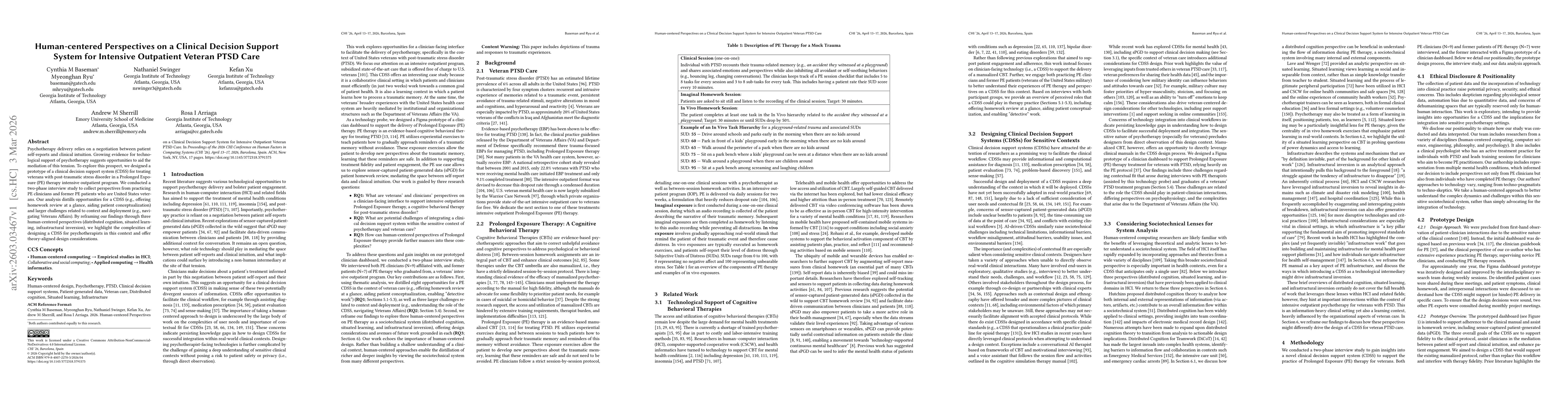 Thumbnail for Human-centered Perspectives on a Clinical Decision Support System for Intensive Outpatient Veteran PTSD Care