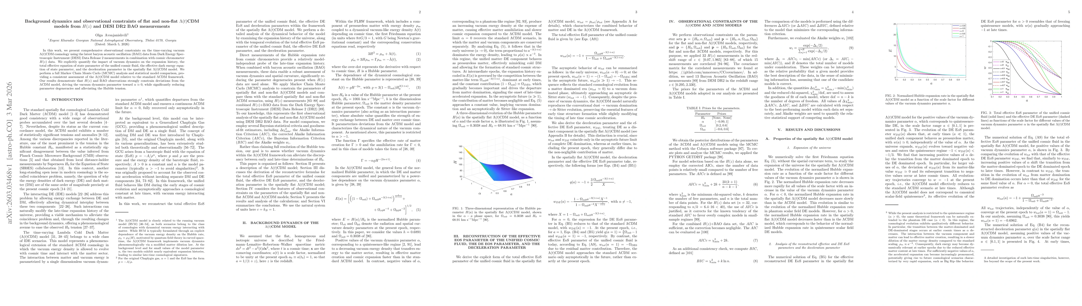 Thumbnail for Background dynamics and observational constraints of flat and non-flat $Λ(t)$CDM models from $H(z)$ and DESI DR2 BAO measurements