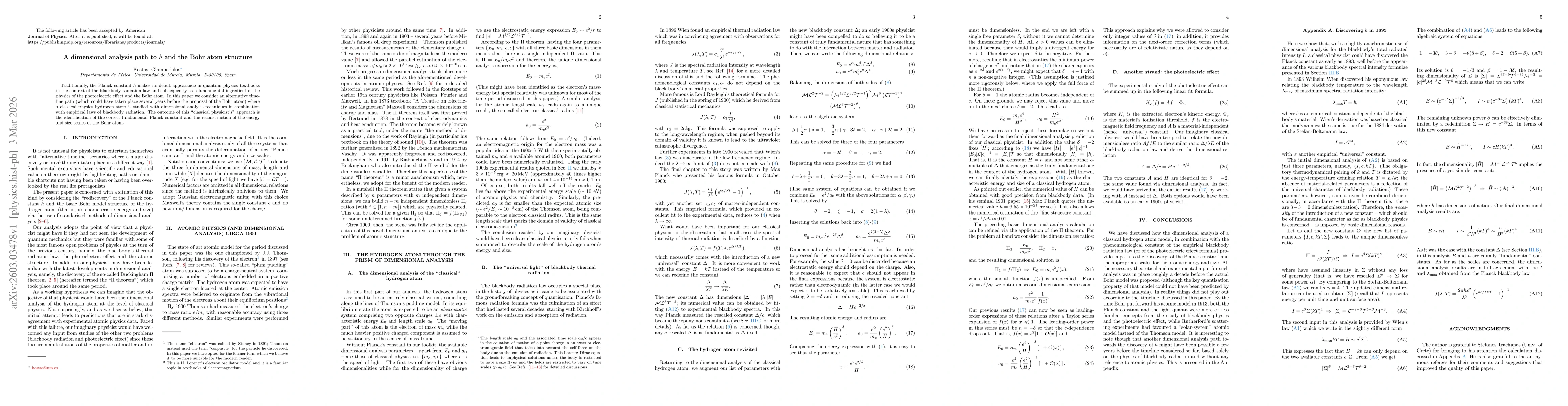 Thumbnail for A dimensional analysis path to $h$ and the Bohr atom structure