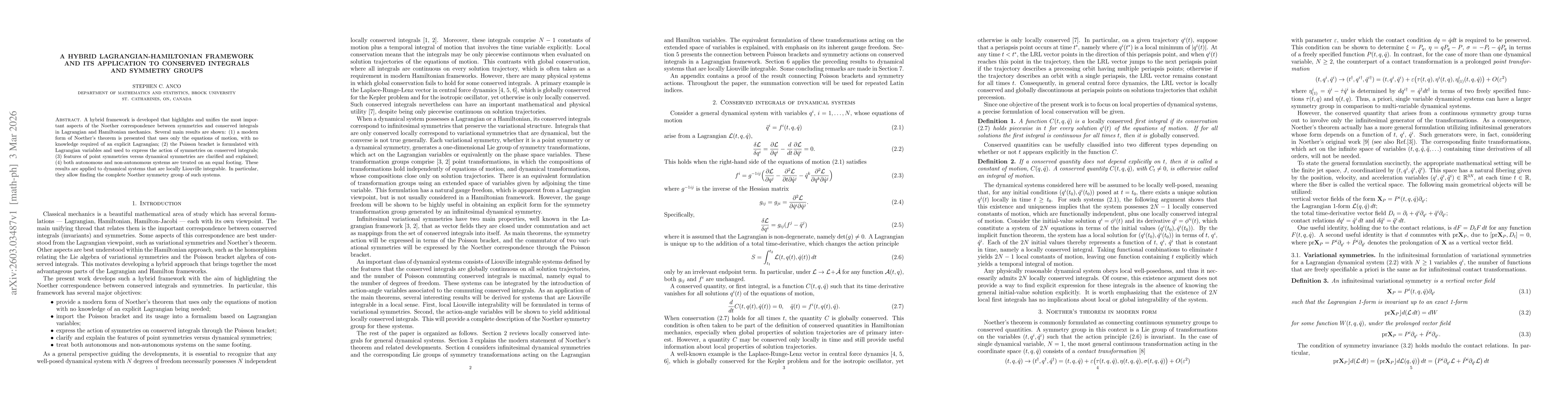 Thumbnail for A hybrid Lagrangian-Hamiltonian framework and its application to conserved integrals and symmetry groups