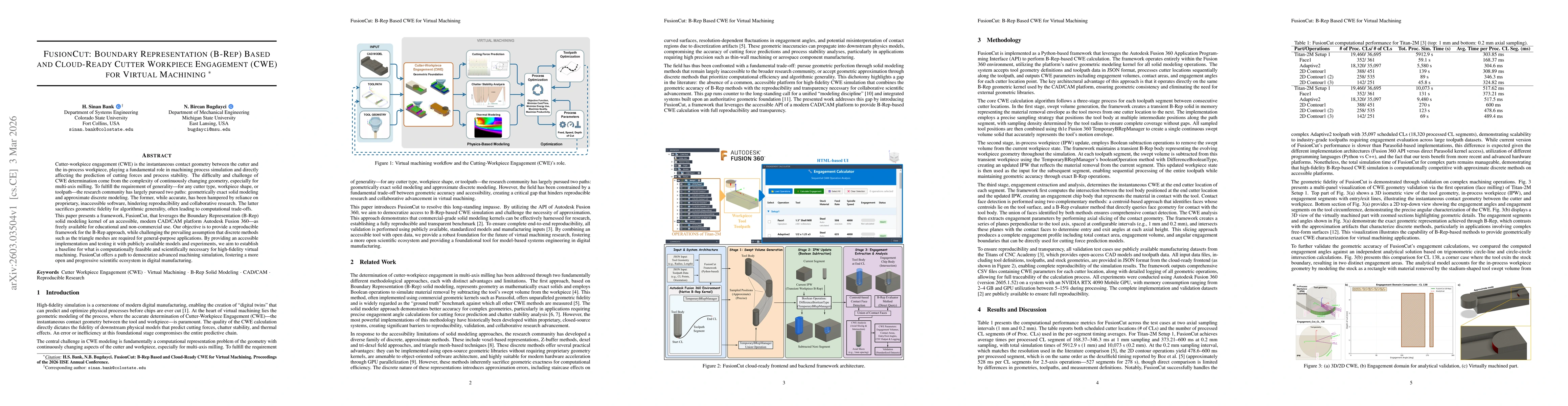 Thumbnail for FusionCut: Boundary Representation (B-Rep) Based and Cloud-Ready Cutter Workpiece Engagement (CWE) for Virtual Machining