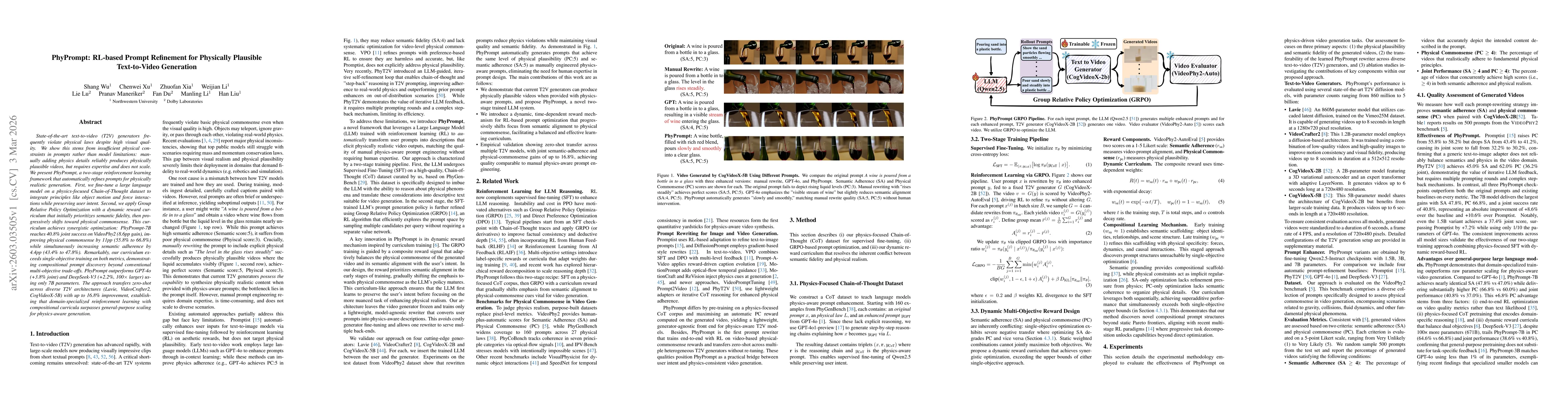 Thumbnail for PhyPrompt: RL-based Prompt Refinement for Physically Plausible Text-to-Video Generation