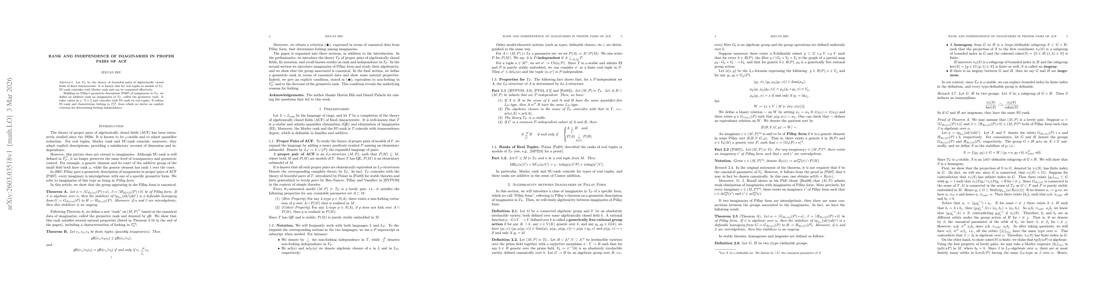 Thumbnail for Rank and Independence of Imaginaries in Proper Pairs of ACF