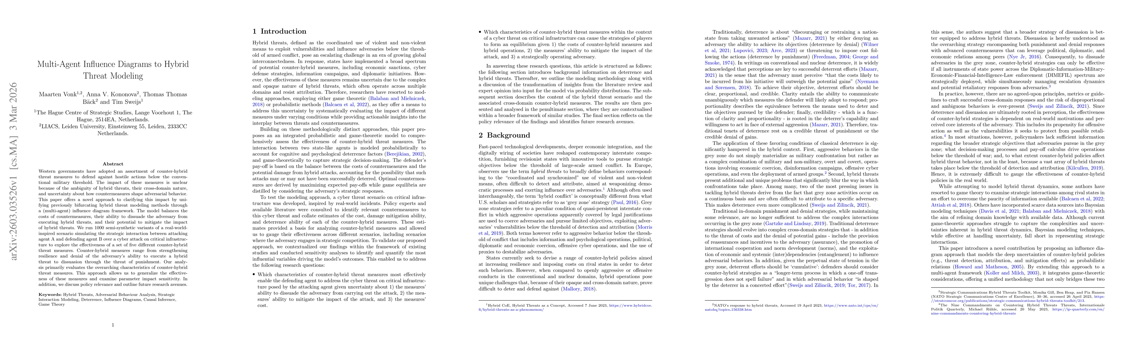Thumbnail for Multi-Agent Influence Diagrams to Hybrid Threat Modeling
