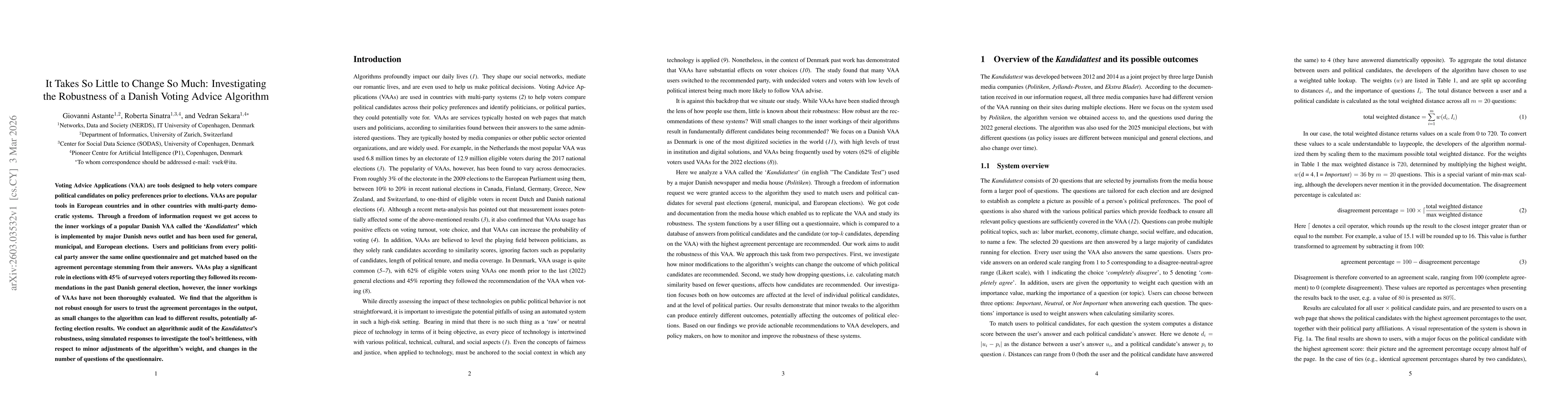 Thumbnail for It Takes So Little to Change So Much: Investigating the Robustness of a Danish Voting Advice Algorithm