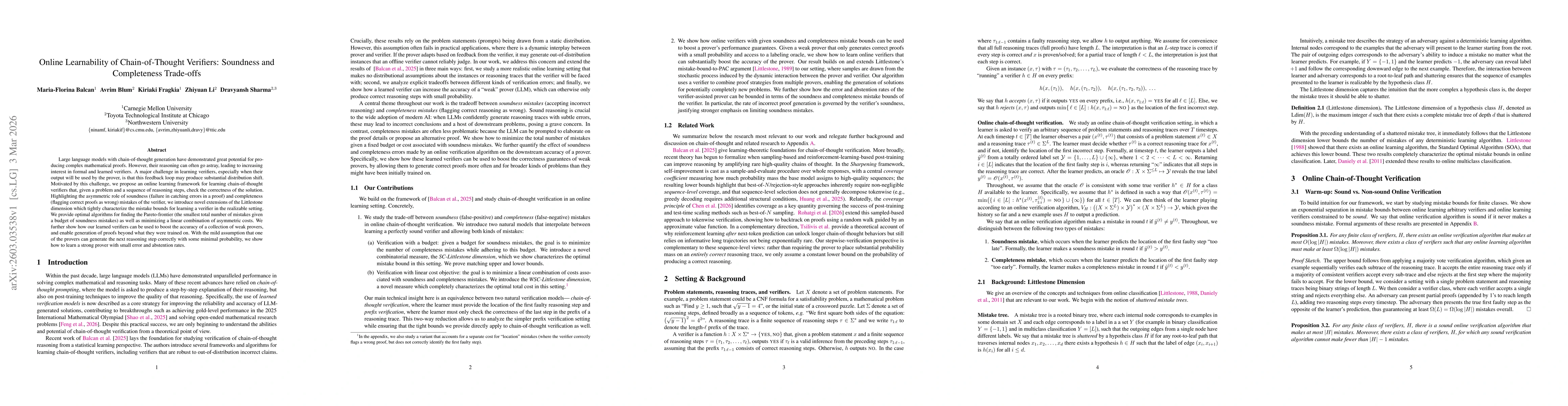 Thumbnail for Online Learnability of Chain-of-Thought Verifiers: Soundness and Completeness Trade-offs