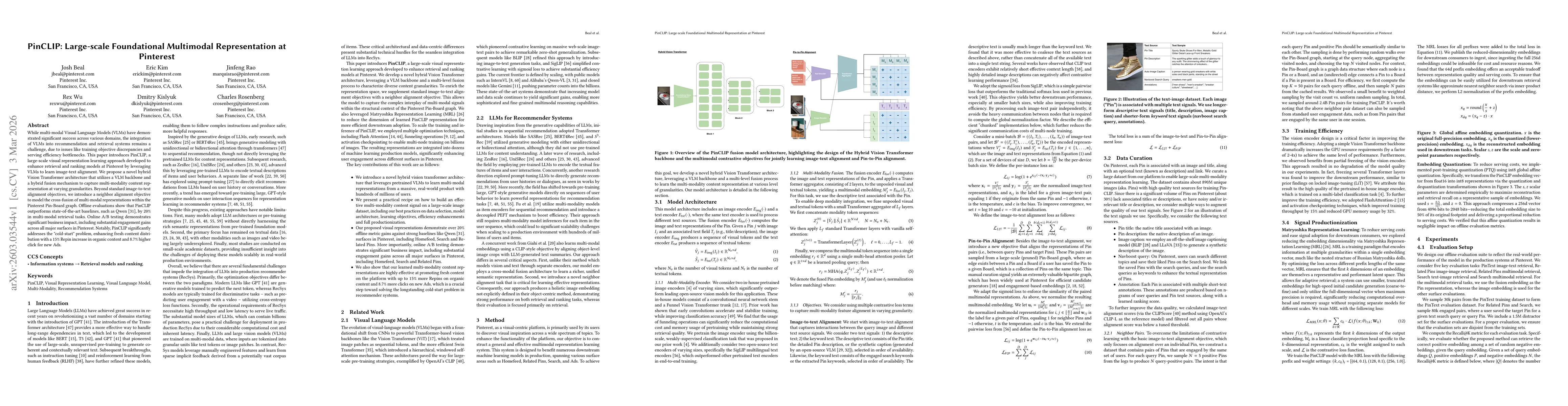 Thumbnail for PinCLIP: Large-scale Foundational Multimodal Representation at Pinterest