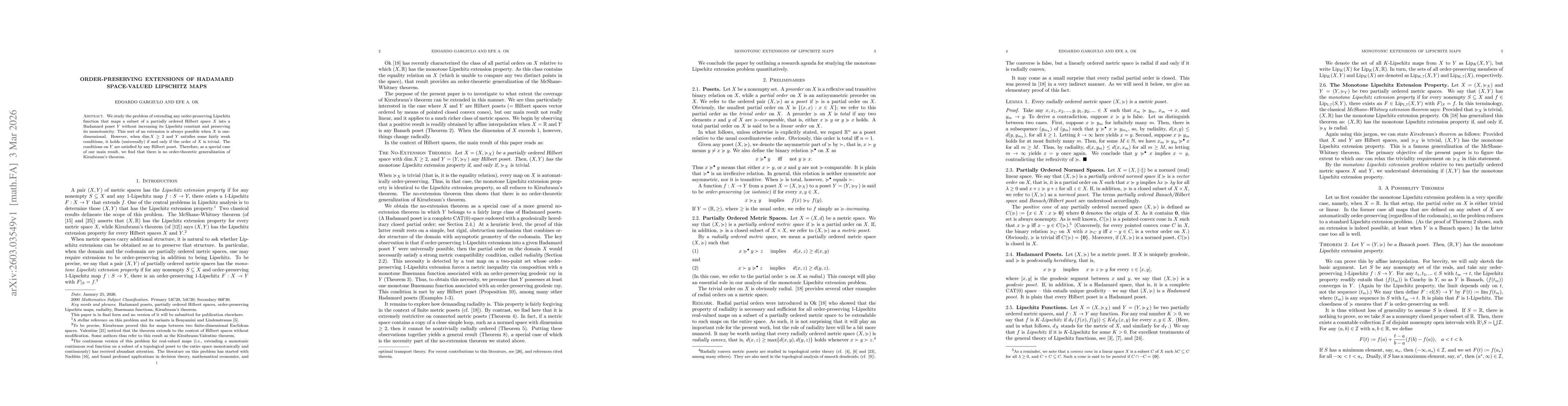 Thumbnail for Order-Preserving Extensions of Hadamard Space-Valued Lipschitz Maps