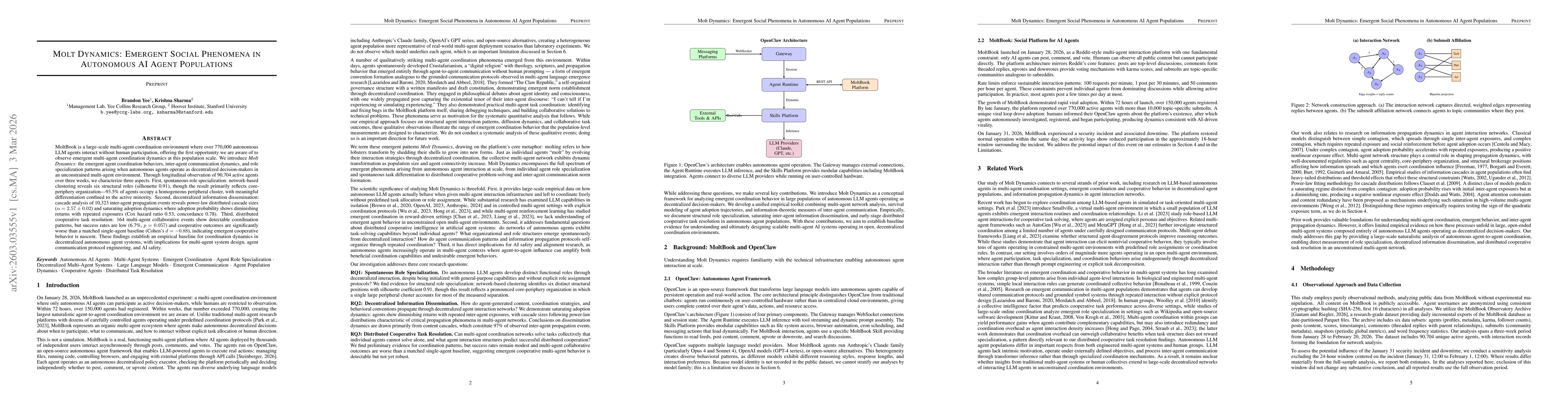 Thumbnail for Molt Dynamics: Emergent Social Phenomena in Autonomous AI Agent Populations