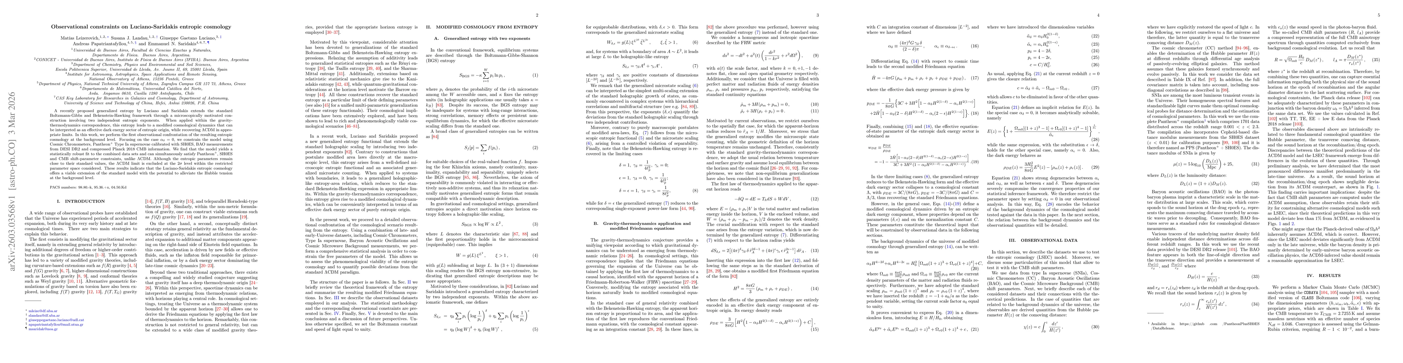 Thumbnail for Observational constraints on Luciano-Saridakis entropic cosmology