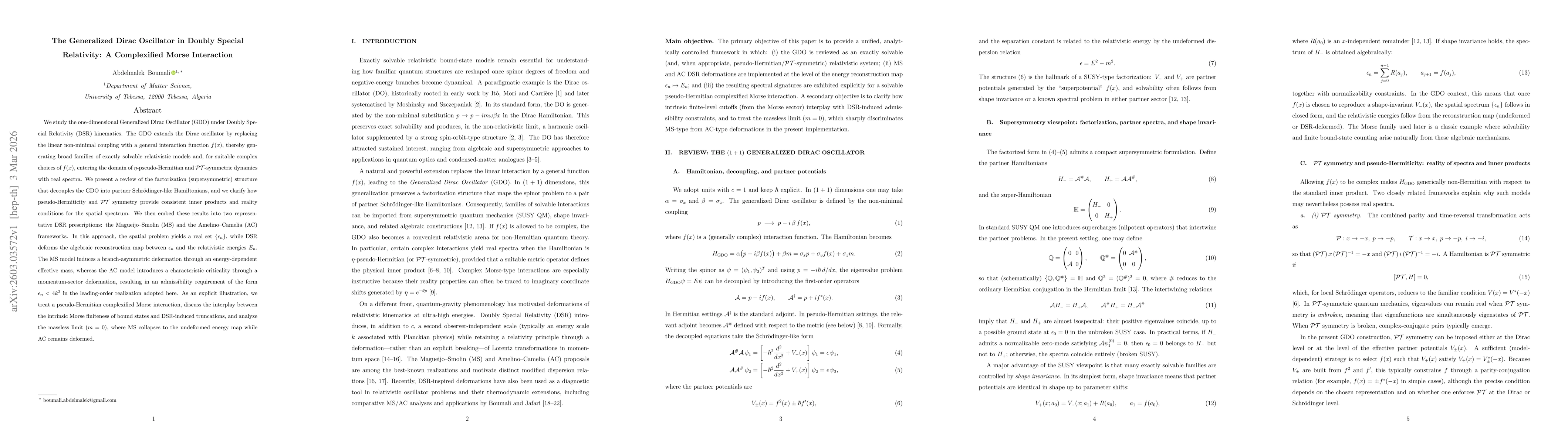 Thumbnail for The Generalized Dirac Oscillator in Doubly Special Relativity: A Complexified Morse Interaction