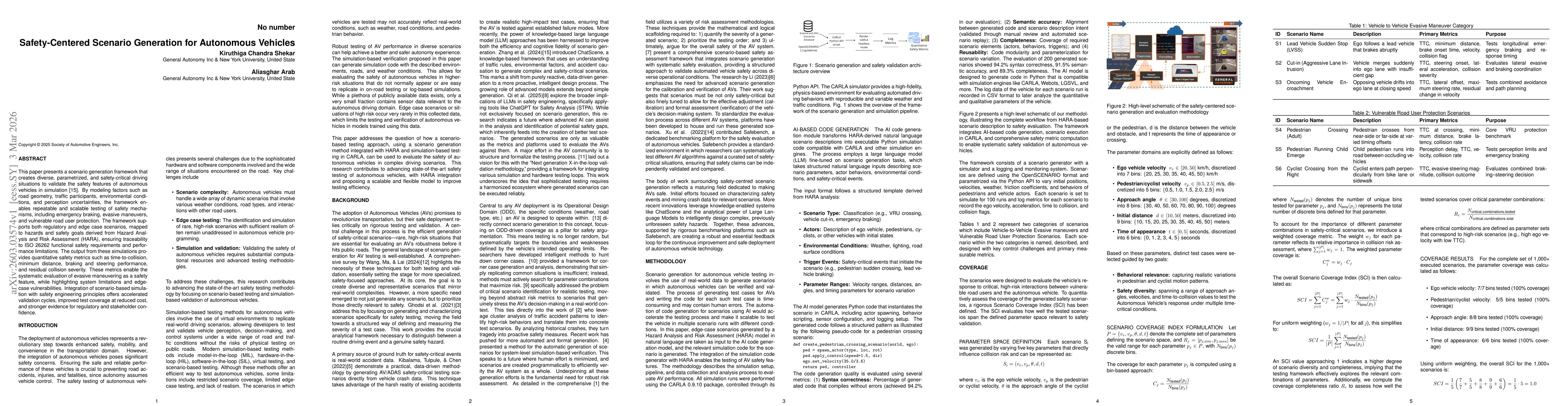 Thumbnail for Safety-Centered Scenario Generation for Autonomous Vehicles