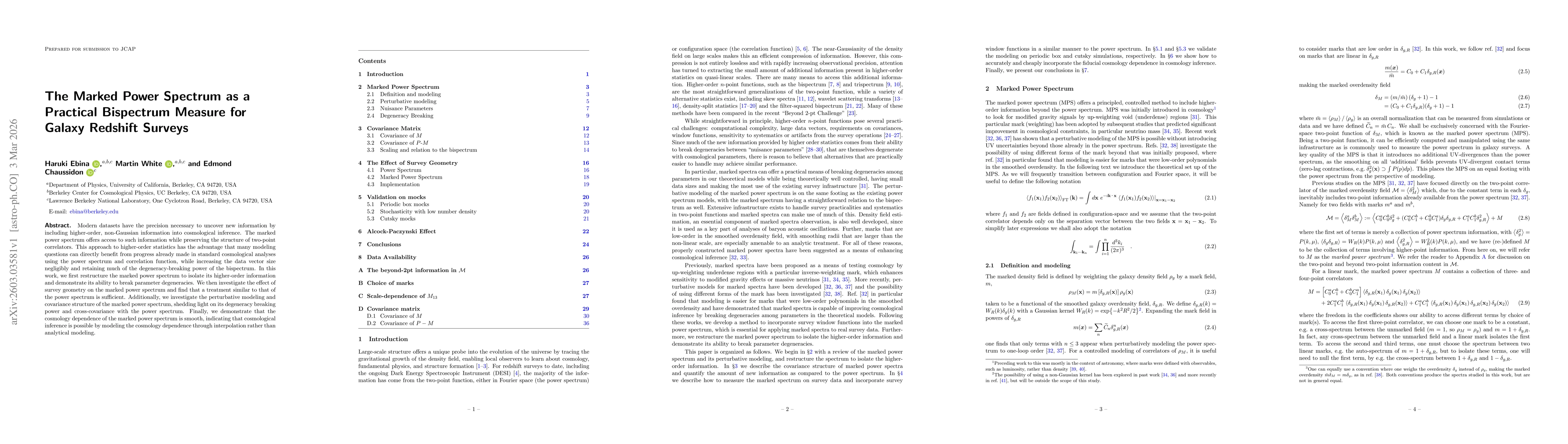 Thumbnail for The Marked Power Spectrum as a Practical Bispectrum Measure for Galaxy Redshift Surveys