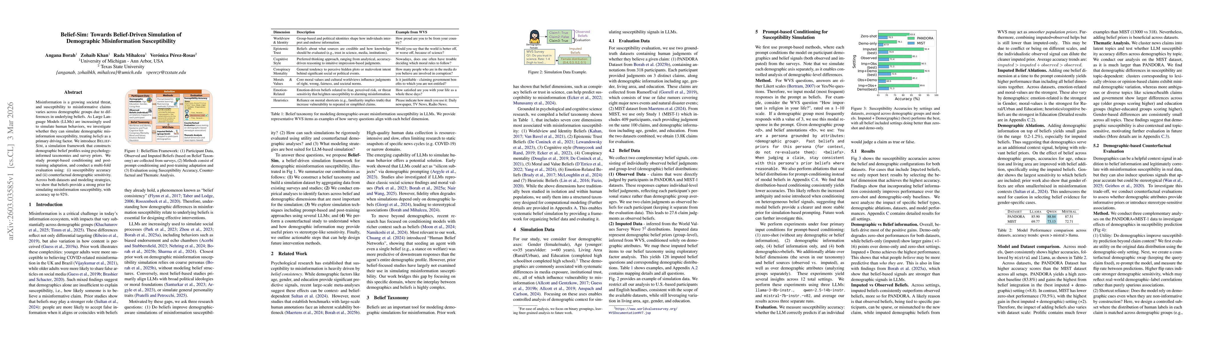 Thumbnail for Belief-Sim: Towards Belief-Driven Simulation of Demographic Misinformation Susceptibility