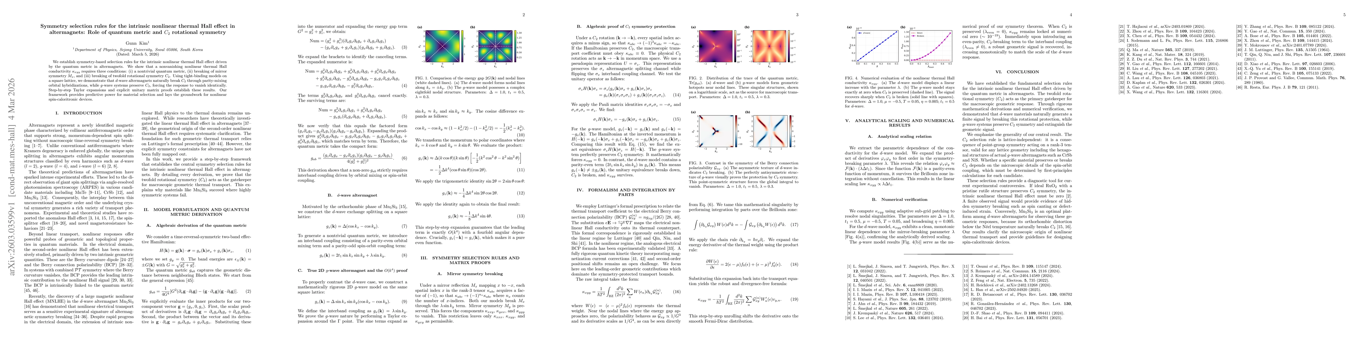 Thumbnail for Symmetry selection rules for the intrinsic nonlinear thermal Hall effect in altermagnets: Role of quantum metric and $C_{2}$ rotational symmetry