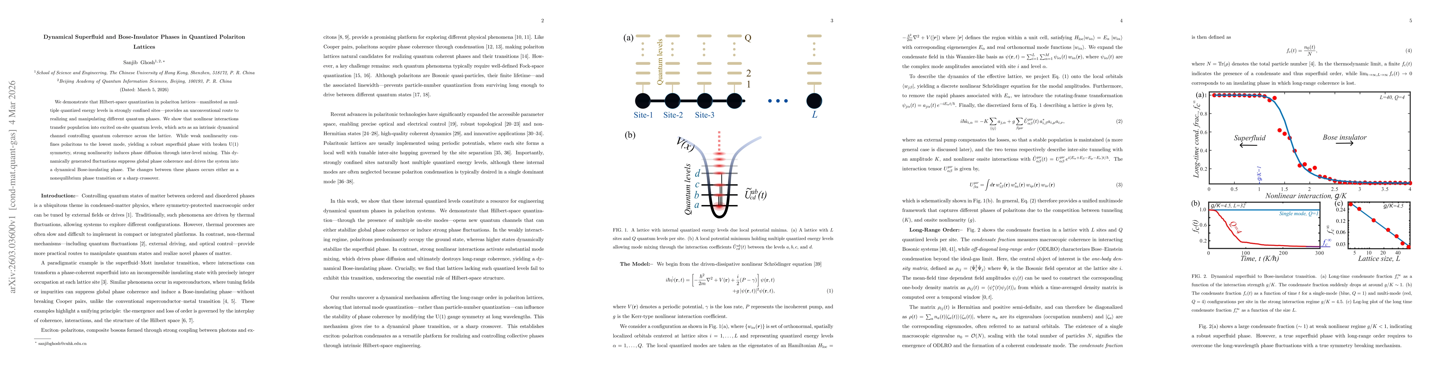 Thumbnail for Dynamical Superfluid and Bose-Insulator Phases in Quantized Polariton Lattices